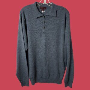 Nordstrom Mens  Long Sleeve Polo Sweater  100% Merino Wool Gray Small